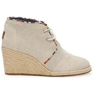 TOMS Desert Wedge Whisper Burlap Suede Piping Lace Up Espadrille Womens Size 6.5